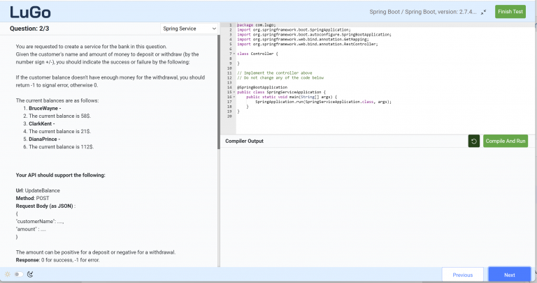 Coding tests in Spring Boot and Node.js | Technical Interview Platform